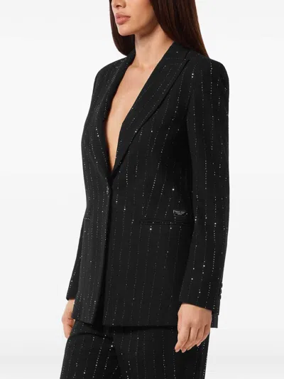 Philipp Plein Sequin Embellished Boyfriend Fit Blazer In Black