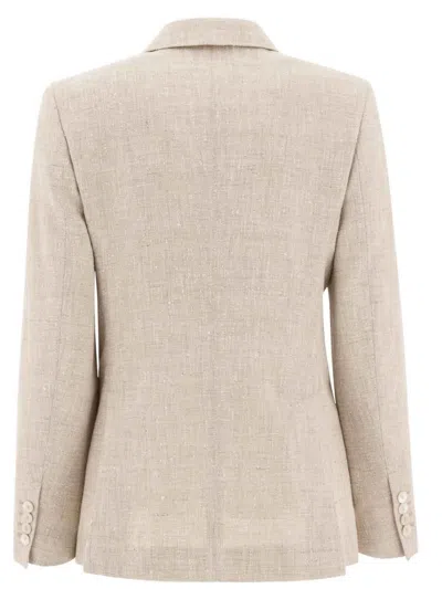 Max Mara Linen Blend Double-breasted Jacket With Chest Pocket In Neutral