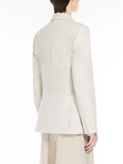 Max Mara Linen Blend Double-breasted Jacket With Chest Pocket In Neutral