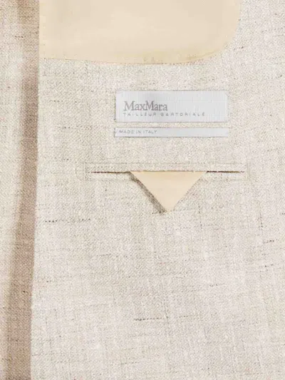 Max Mara Linen Blend Double-breasted Jacket With Chest Pocket In Neutral