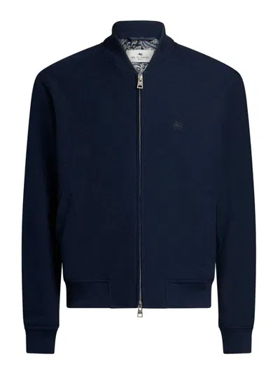 Etro Embroidered Logo Bomber Jacket In Blue