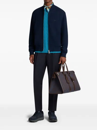 Etro Embroidered Logo Bomber Jacket In Blue