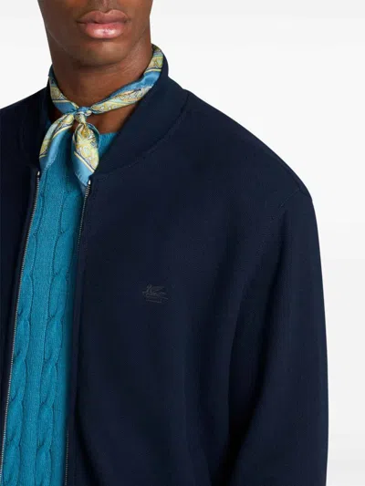 Etro Embroidered Logo Bomber Jacket In Blue