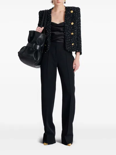Balmain Cropped 8-button Jacket In Polka-dot Tweed In Gold