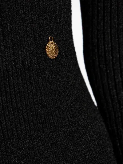 Balmain V-neck Ribbed Mini Dress In Black