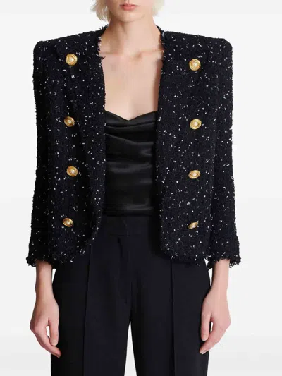 Balmain Cropped 8-button Jacket In Polka-dot Tweed In Gold