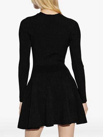 Balmain V-neck Ribbed Mini Dress In Black