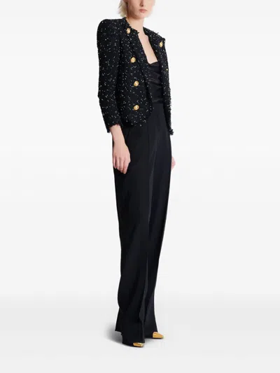 Balmain Cropped 8-button Jacket In Polka-dot Tweed In Gold