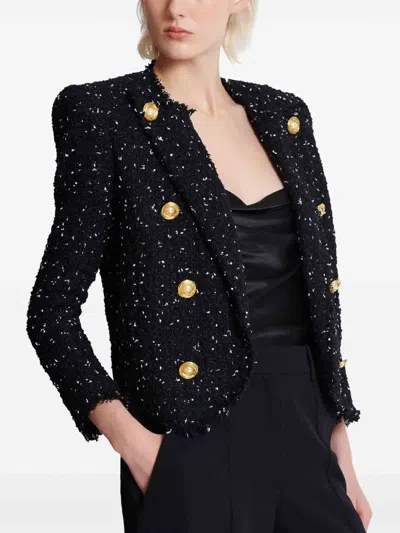 Balmain Cropped 8-button Jacket In Polka-dot Tweed In Gold