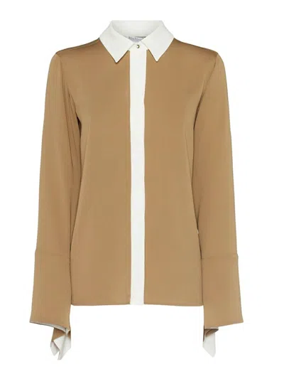Max Mara Pio Washed Silk Charmeuse Shirt In Brown