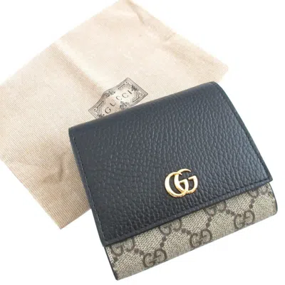 Pre-owned Gucci Beige Black Gg Supreme Leather Wallet (bi-fold) () In Multi