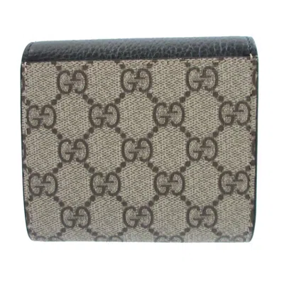 Pre-owned Gucci Beige Black Gg Supreme Leather Wallet (bi-fold) () In Multi