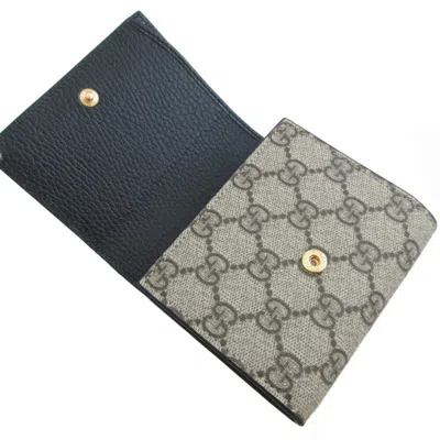 Pre-owned Gucci Beige Black Gg Supreme Leather Wallet (bi-fold) () In Multi