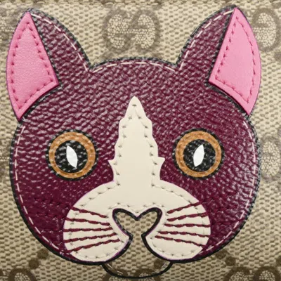 Pre-owned Gucci Beige Bordeaux Gg Supreme Canvas Pvc Coin Purse/coin Case () In Multi