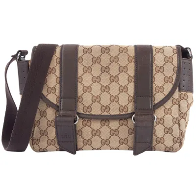 Pre-owned Gucci Beige Brown Gg Canvas Leather Shoulder Bag ()