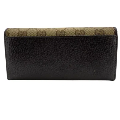 Pre-owned Gucci Beige Brown Gg Canvas Long Wallet (bi-fold) () In Multi