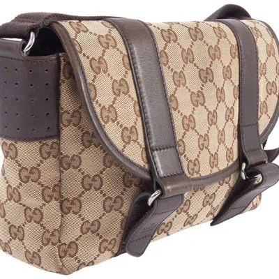 Pre-owned Gucci Beige Brown Gg Canvas Leather Shoulder Bag ()