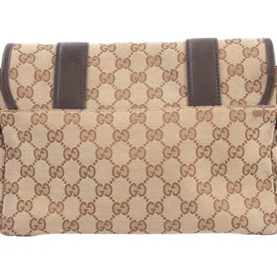 Pre-owned Gucci Beige Brown Gg Canvas Leather Shoulder Bag ()
