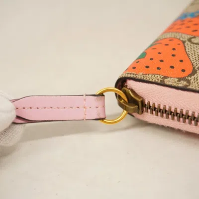 Pre-owned Gucci Brown Pink Red Color Pvc Long Wallet (bi-fold) ()