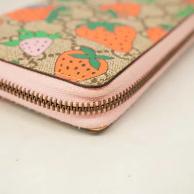 Pre-owned Gucci Brown Pink Red Color Pvc Long Wallet (bi-fold) ()