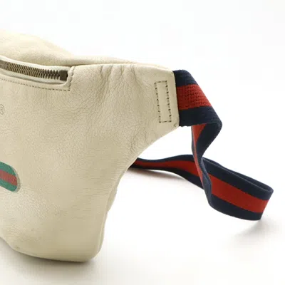 Pre-owned Gucci Green Ivory Red Color Leather Fanny Pack Sling Bag ()