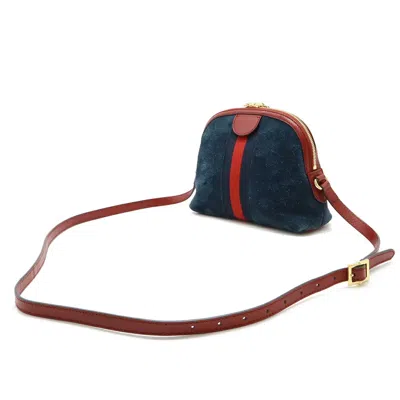 Pre-owned Gucci Navy Red Color Suede Leather Pochette Shoulder Bag ()