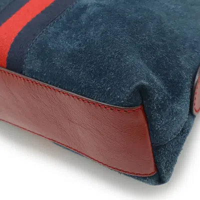Pre-owned Gucci Navy Red Color Suede Leather Pochette Shoulder Bag ()