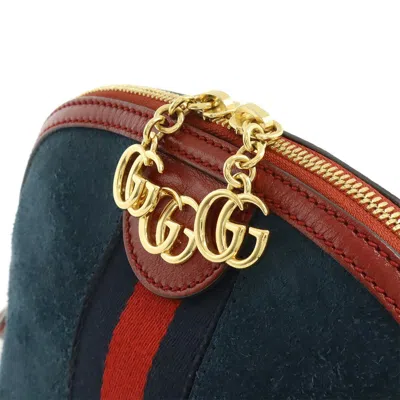 Pre-owned Gucci Navy Red Color Suede Leather Pochette Shoulder Bag ()