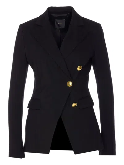 Pinko Asymmetric Tailored Blazer With Gold Buttons And Structured Shoulders In Black