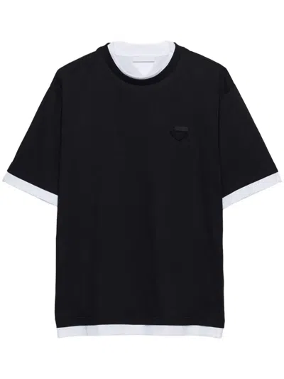 Prada Men Double Layer T-shirt In Black