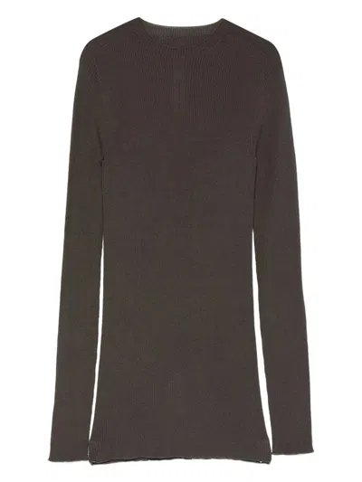 Rick Owens Slim Fit Ribbed Knit Sweater With Raw-edged Hem In Black
