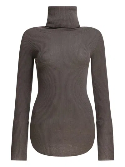 Rick Owens Ribbed-knit Turtleneck Sweater In Brown