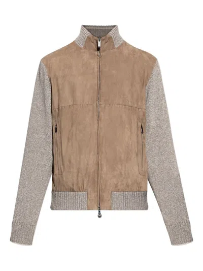 Paul & Shark Suede Wool-paneled Bomber Jacket In Neutral