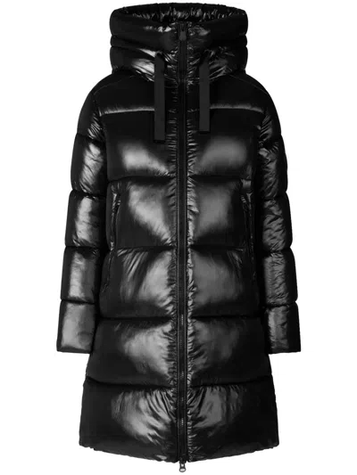 Save The Duck Long Quilted Down Jacket With High Collar And Plumtech Insulation In Black