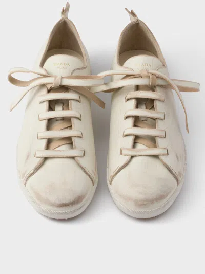 Prada Lace-up Distressed Low-top Sneakers In Sand