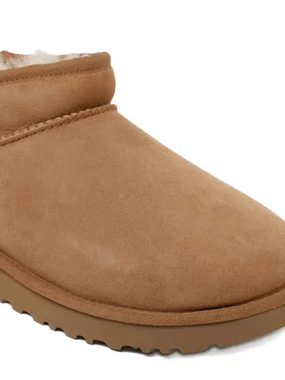 Ugg Camel Suede Classic Ultra Mini Ankle Boots In Brown