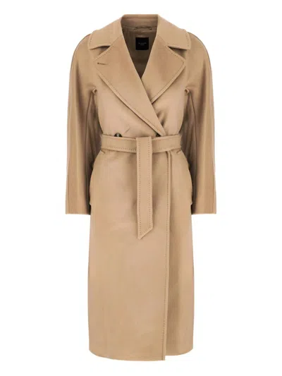 Weekend Max Mara Long Length Belted Coat With Notched Lapels In Brown