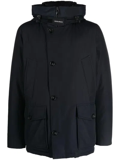 Woolrich Arctic Hooded Down Jacket With Front Pockets In Black