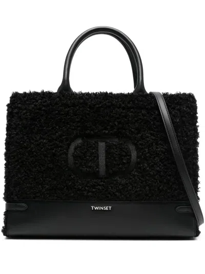 Twinset Twin-set Textured Black Handbag In Black