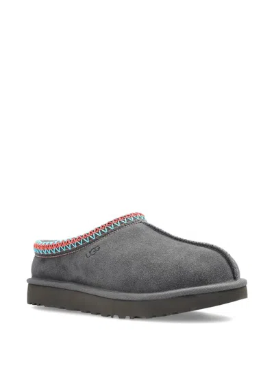 Ugg Tasman Ii Suede Slippers With Embroidered Trim In Gray