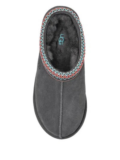 Ugg Tasman Ii Suede Slippers With Embroidered Trim In Gray