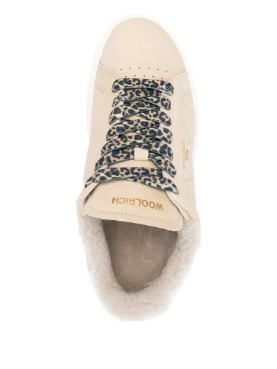 Woolrich Leather Platform Sneakers With Contrast Panel In Pattern