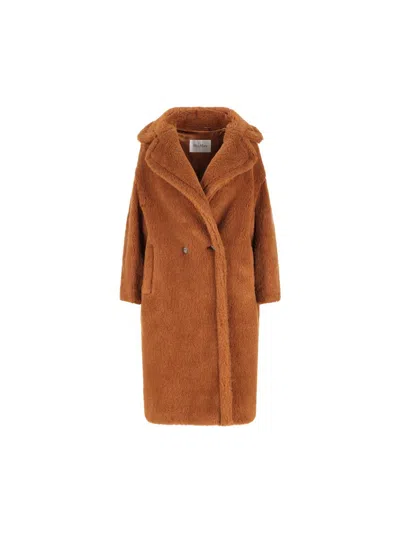 Max Mara Camel Hair And Silk Long Teddy Coat In Brown