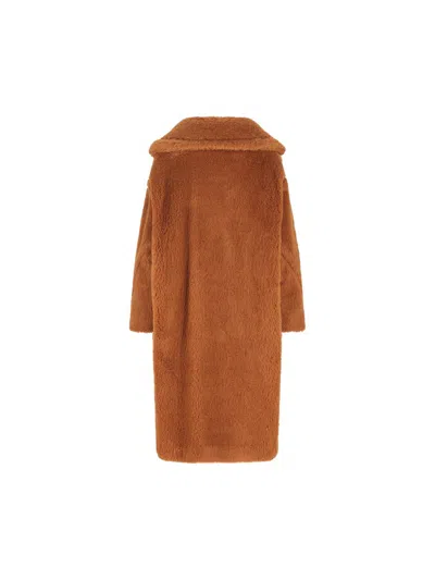 Max Mara Camel Hair And Silk Long Teddy Coat In Brown