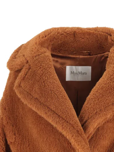Max Mara Camel Hair And Silk Long Teddy Coat In Brown