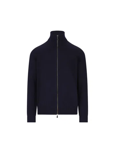 Alpha Studio Stand-collar Zip-up Cardigan In Blue