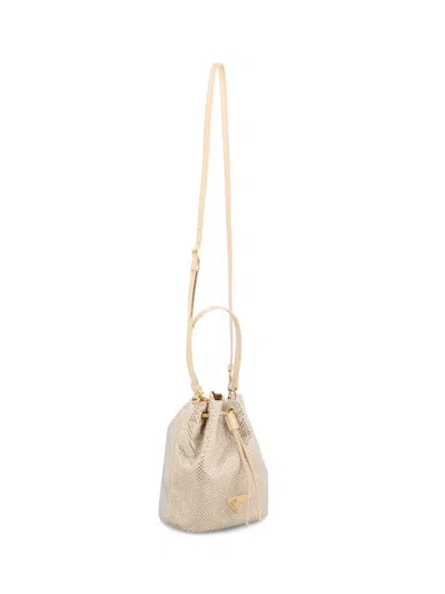 Prada Crystal-embellished Drawstring Bucket Bag In Nude