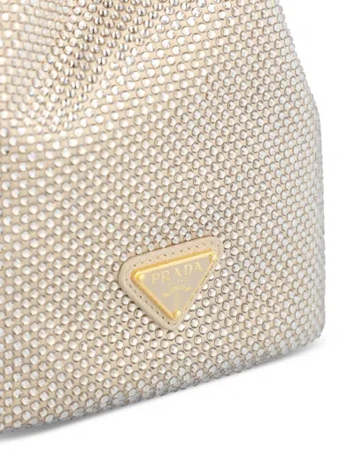 Prada Crystal-embellished Drawstring Bucket Bag In Nude