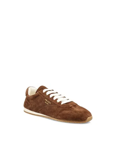 Prada Suede Sneakers Rubber Sole In Brown