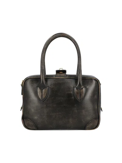 Golden Goose Vintage Leather Tote Bag With Adjustable Strap In Black